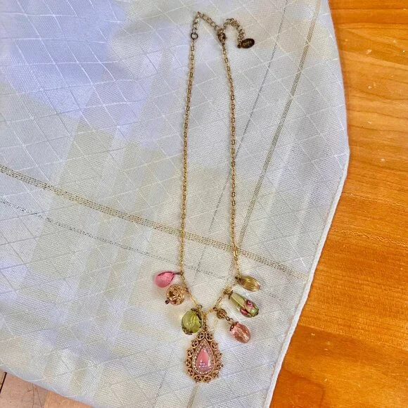 Cookie Lee Victorian Charm Necklace, Vintage Beaded Necklaces, Hand Blown Art - Picture 2 of 10